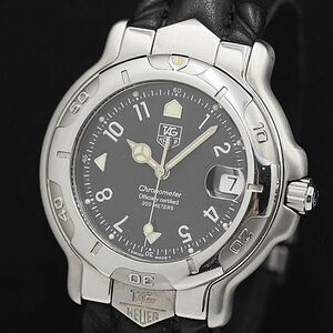 1 jpy operation superior article TAG Heuer WH5114-2 Chrono meter 200m AT/ self-winding watch black face Date leather belt men's wristwatch DOI 0158400 4BGT