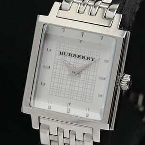 1円 稼働 良品 バーバリー BU2013 ホワイト文字盤 スクエア カットガラス QZ レディース腕時計 NSY 3797000 4NBG2の画像1
