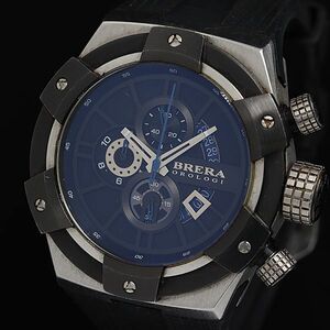 1円 箱付 稼働 ブレラ OROLOGI BRSSC49 316L QZ クロノグラフ デイト 黒文字盤 メンズ腕時計 OGH 0528000 4ERT