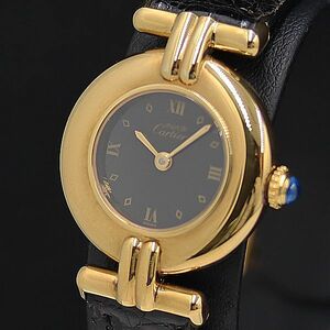 1 jpy operation superior article Cartier Must ko Rize black face silver 925 QZ lady's wristwatch TCY1523500 4SGT