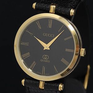 1円 保/箱付き 稼動 良品 グッチ GQ2000 QZ 黒文字盤 メンズ腕時計 OGH 0066000 5MGT