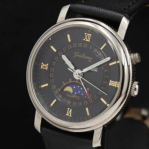 1 jpy operation Giulia -no round black face moon phase Triple calendar QZ men's wristwatch NSY 0033000 5MGT