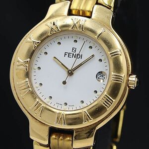 1 jpy operation Fendi QZ white face 900-G Date GP men's wristwatch KMR 8611100 5MGY