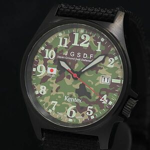 1円 保/箱付き 稼動 良品 ケンテックス JGSDF QZ 迷彩文字盤 デイト メンズ腕時計 OGH 0033000 5MGT