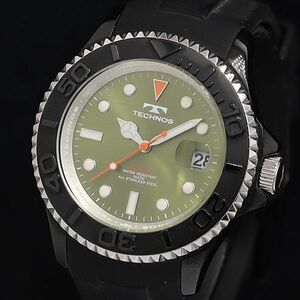 1 jpy operation superior article QZ box / guarantee attaching Tecnos T4418 Date yellow green face men's wristwatch OKZ 0916000 5NBG1