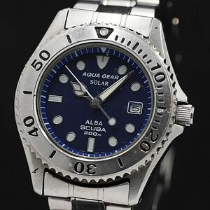 1円 SEIKO アルバ アクアギア ダイバー ソーラーQZ ブルー文字盤 デイト V145-0N74 メンズ腕時計 KMR 0916000 5NBG1