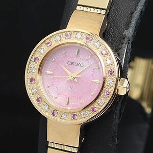 1 иен работа хорошая вещь Seiko Lucia V111-0CF1 солнечный розовый циферблат оправа камень есть раунд женские наручные часы DOI 0916000 5NBG1