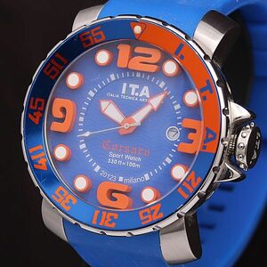 1円 稼働 良品 I.T.A 100M 13.01.12 ブルー文字盤 デイト ラウンド メンズ腕時計 TCY 0916000 5NBG1
