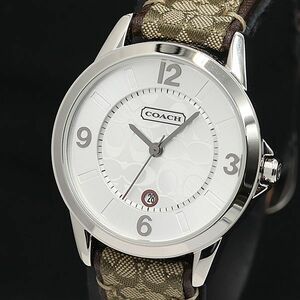 1 jpy operation superior article Coach CA.13.7.14.0431 QZ silver face Date round leather belt men's wristwatch DOI 0916000 5NBG1