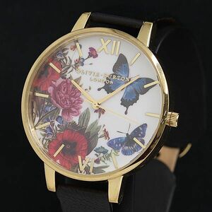 1 jpy operation superior article oli Via Barton QZ floral print butterfly white face lady's wristwatch YUM 0916000 5NBG1