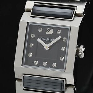 1 jpy box attaching operation superior article Swarovski 1047348 square 11P stone attaching QZ black face lady's wristwatch NSY8948000 5APT