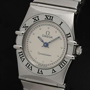 1円 稼働 良品 オメガ コンステレーション ラウンド 銀文字盤 QZ レディース腕時計 NSY 2258300 5TLT