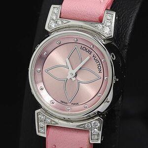 1 иен с ящиком работа хорошая вещь Louis Vuitton язык b- рубин juQ151P SG4075 QZ кнопка тип заводная головка часов камень есть розовый циферблат женские наручные часы KTR