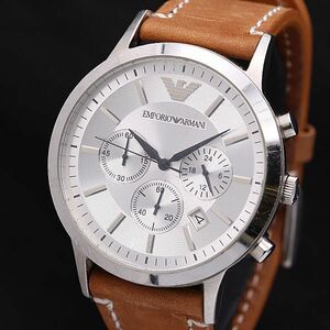 1 иен работа хорошая вещь Emporio Armani AR-2432 раунд хронограф Date серебряный циферблат QZ мужские наручные часы NSY 0474000 5APY