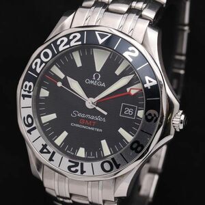 1円 稼働 オメガ シーマスター GMT デイト クロノメーター AT/自動巻 ブラック文字盤 メンズ腕時計 TKD 0007810 5RKT