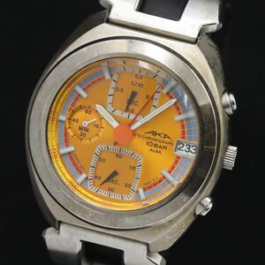 1円 稼働 セイコー アルバ V657-6030 デイト クロノグラフ QZ オレンジ文字盤 メンズ腕時計 TKD 2973000 4ETY