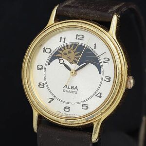 1 jpy Seiko Alba V535-6B10 QZ moon phase silver face men's wristwatch OGH 5185000 5ETY