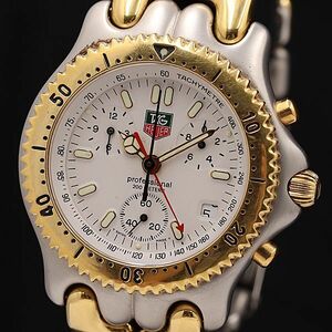 1 jpy TAG Heuer cell S35.006 chronograph QZ white face Date men's wristwatch KMR 0158400 5PRT