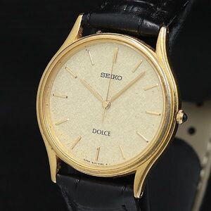 1 jpy Seiko Dolce 8J41-6100 QZ Gold face round leather belt men's wristwatch DOI 0474000 5APY