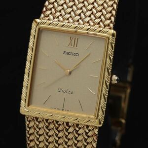 1 jpy operation Seiko Dolce 9531-5100 square QZ Gold face men's wristwatch TKD 0187000 5BJT