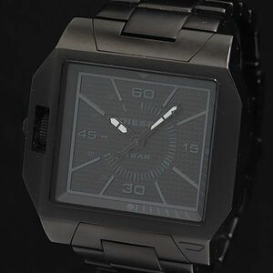 1円 稼働 良品 ディーゼル DZ-1382 QZ ブラック文字盤 スクエアタイプ メンズ腕時計 DOI 0916000 5NBG1