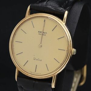 1 иен работа Seiko QZ Dolce 6020-8100 14K×SS оттенок золота циферблат мужские наручные часы YUM 0474000 5APY