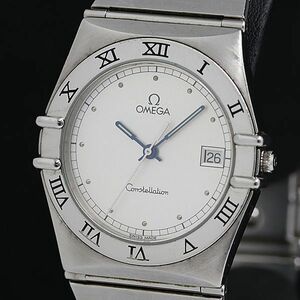 1 jpy Omega QZ Constellation Date round silver face men's wristwatch 2000000 5NBG2 INU