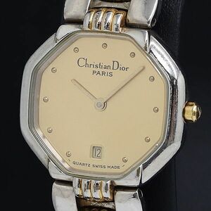 1 иен Christian Dior QZ Date раунд Gold циферблат женские наручные часы 2000000 5NBG2 INU