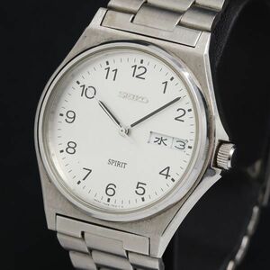 1 jpy operation Seiko QZ Spirit 7N48-7000 day date silver face men's wristwatch YUM 2000000 5NBG2