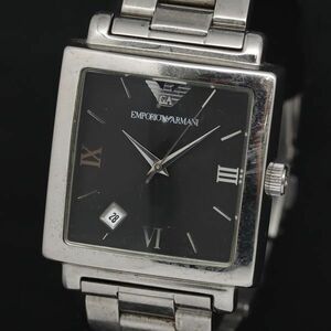 1 jpy operation QZ superior article Emporio Armani AR-5300 black face Date men's wristwatch KRK 2011000 5BJY