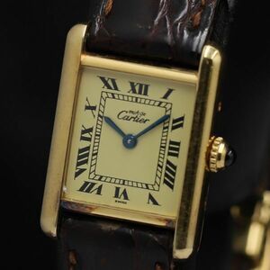 1 иен гарантия / с ящиком Cartier SV925 Must Tank verumeiyuQZ желтый циферблат женские наручные часы TKD 5592510 5RST