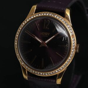 1 jpy operation QZ superior article Henry HL34-SS-0198 purple face lady's wristwatch KRK 2011000 5BJY