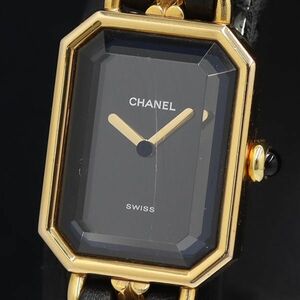 1 jpy operation superior article Chanel Premiere L cut glass F.H.39707 black face QZ lady's wristwatch OKZ 0334110 5YBT