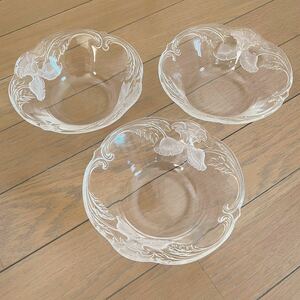 ガラス皿 HOYAクリスタル ホワイトポピー ボウル皿　3枚　昭和レトロ