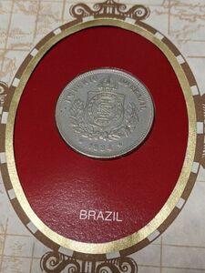 アンティークコイン　ブラジル100レイス貨（ペドロ２世による硬貨制度1870年）解説書付セレクトカバー(1990年リオデジャネイロ消印）同梱可