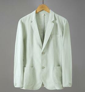 テーラードジャケット メンズ サマージャケット リネンジャケット ブレザー 麻綿 ビジネススーツ 長袖 コート 紳士服 無地 緑