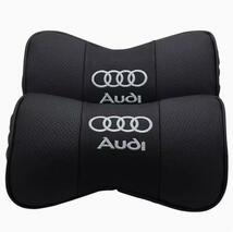 新品 アウディ Audi ロゴ刺繍 本革 レザー 自動車 2個セット ネックパッド 頚椎サポート 首枕 汎用品 Q2 Q3 Q5 Q7 A3 A4 A6_画像1