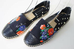 E744 new goods unused TORY BURCH Tory Burch floral print flower dot espadrille slip-on shoes shoes shoes 7M approximately 24cm popular navy blue navy red 