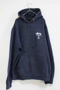 4861 メンズ STUSSY ステューシー ロゴ プリント パーカー フーディー トレーナー スエット 紺 ネイビー Lサイズ 男性