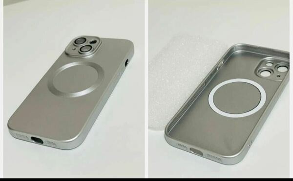 iPhone15 用ケース MagSafe対応 カメラレンズ保護 TPU素材 スチールシルバー