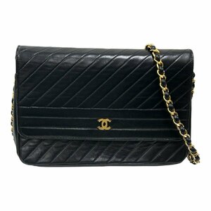 CHANEL シャネル P6775 マドモアゼル チェーンショルダーバッグ ラムスキン レディース レザー ブラック系 かばん プッシュロック式【中古