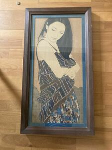 入手困難　池永康晟　零るる花葉　真美　匂うような表情に色香　額寸88×48cm 大きさも見応えあり画集掲載　池永　康晟　池永康成　美人画