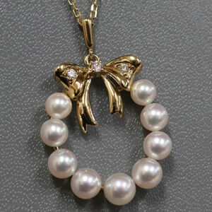  Mikimoto K18 pearl diamond pendant lease motif 5.2g