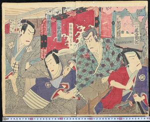 Art hand Auction Meiji period/genuine work by Utagawa Kunisada, authentic ukiyo-e woodblock print, kabuki picture, actor picture, theater picture, nishiki-e, large size, diptych, backed, Painting, Ukiyo-e, Prints, Kabuki painting, Actor paintings