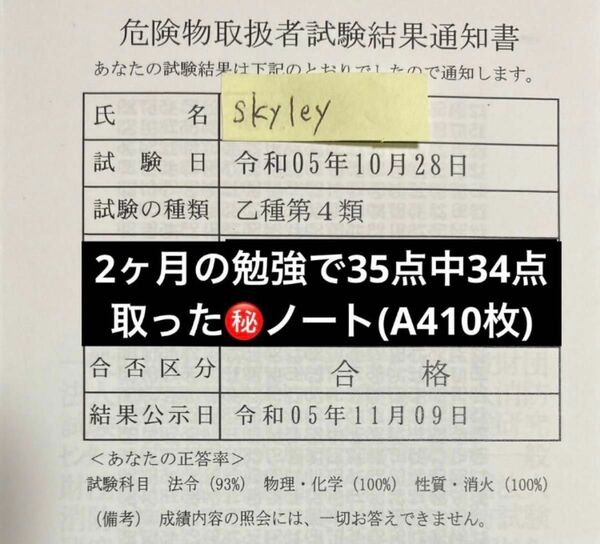 危険物取扱者乙4 合格ノート【34/35点合格実績有】