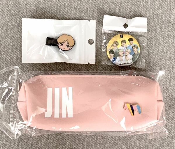 BTS JIN ペンケース+ BTS缶バッジミニサイズ + Tiny TAN JIN のヘアピン ④