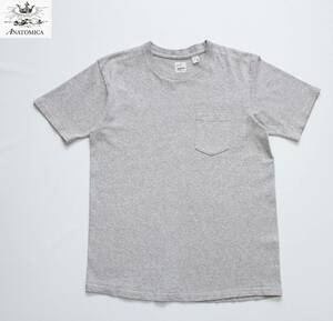 USA製【 ANATOMICA アナトミカ 】 ポケット 半袖 Tシャツ Sサイズ アメリカ製 コットン/レーヨン クルーネック 胸ポケT グレー 杢