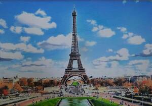 『作品4041 エッフェル塔』S.Tomo氏直筆色鉛筆画 超美品 世界の風景画 新品額装