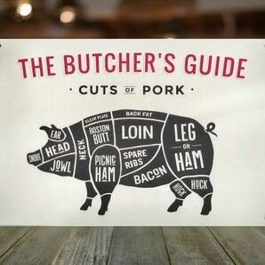 ブリキ看板 Butcher's guide 178 Pork 豚 メタルプレート カフェ キッチン アメリカン雑貨 インテリア雑貨 サインボード レトロ ビンテージの画像3