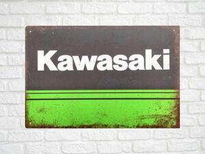 ブリキ看板 Kawasaki カワサキ 172 メタルプレート インテリア ガレージ アメリカン雑貨 レトロ風 ビンテージ風 おしゃれ 新品